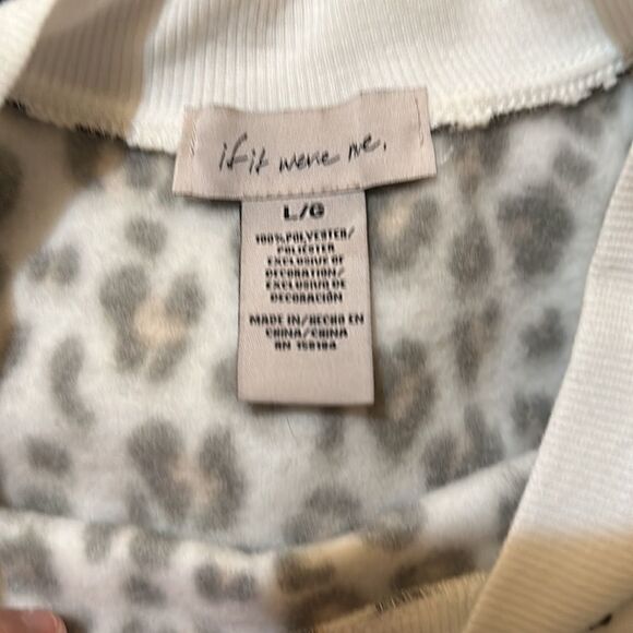 if it were me. L White Tan Black Leopard Animal Print Fleece Inner Crewneck Top - Picture 10 of 12